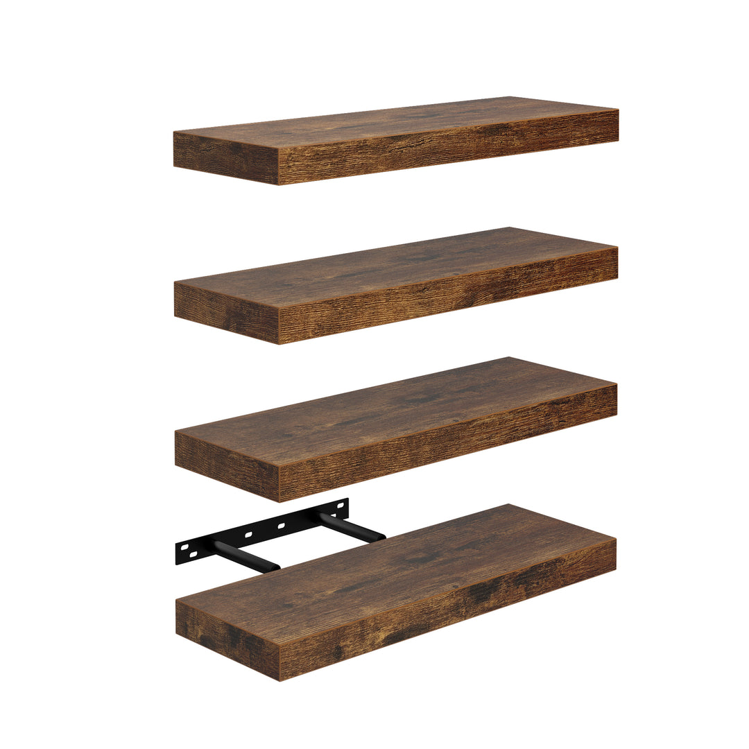 Étagères murales flottantes FurnitureR, 40 cm de large, style rustique, en bois, décoratives, fixation murale invisible, marron