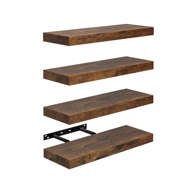 Étagères murales flottantes FurnitureR, 40 cm de large, style rustique, en bois, décoratives, fixation murale invisible, marron
