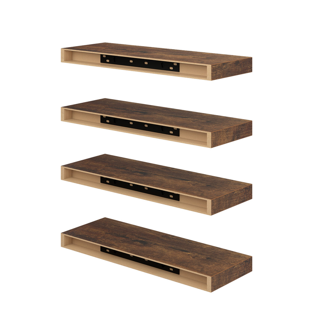 Étagères murales flottantes FurnitureR, 40 cm de large, style rustique, en bois, décoratives, fixation murale invisible, marron