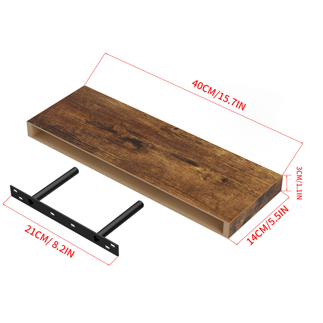 Étagères murales flottantes FurnitureR, 40 cm de large, style rustique, en bois, décoratives, fixation murale invisible, marron