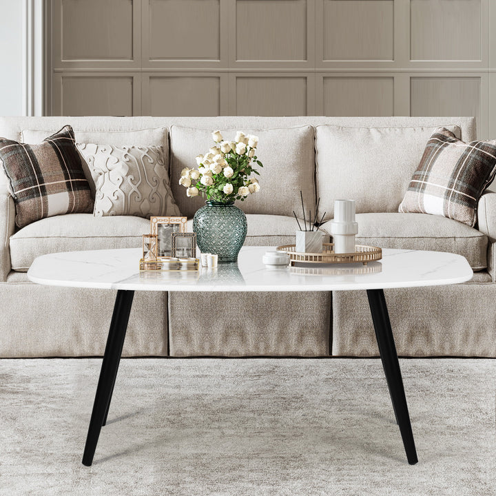 FurnitureR Moderner Couchtisch 43,3 Zoll Rechteckiger schlichter Stil Mitteltisch, minimalistischer Cocktailtisch aus Holz für das Wohnzimmer (Marmor)