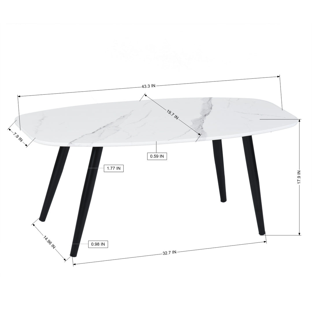 FurnitureR Moderner Couchtisch 43,3 Zoll Rechteckiger schlichter Stil Mitteltisch, minimalistischer Cocktailtisch aus Holz für das Wohnzimmer (Marmor)