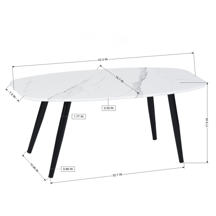 FurnitureR Moderner Couchtisch 43,3 Zoll Rechteckiger schlichter Stil Mitteltisch, minimalistischer Cocktailtisch aus Holz für das Wohnzimmer (Marmor)