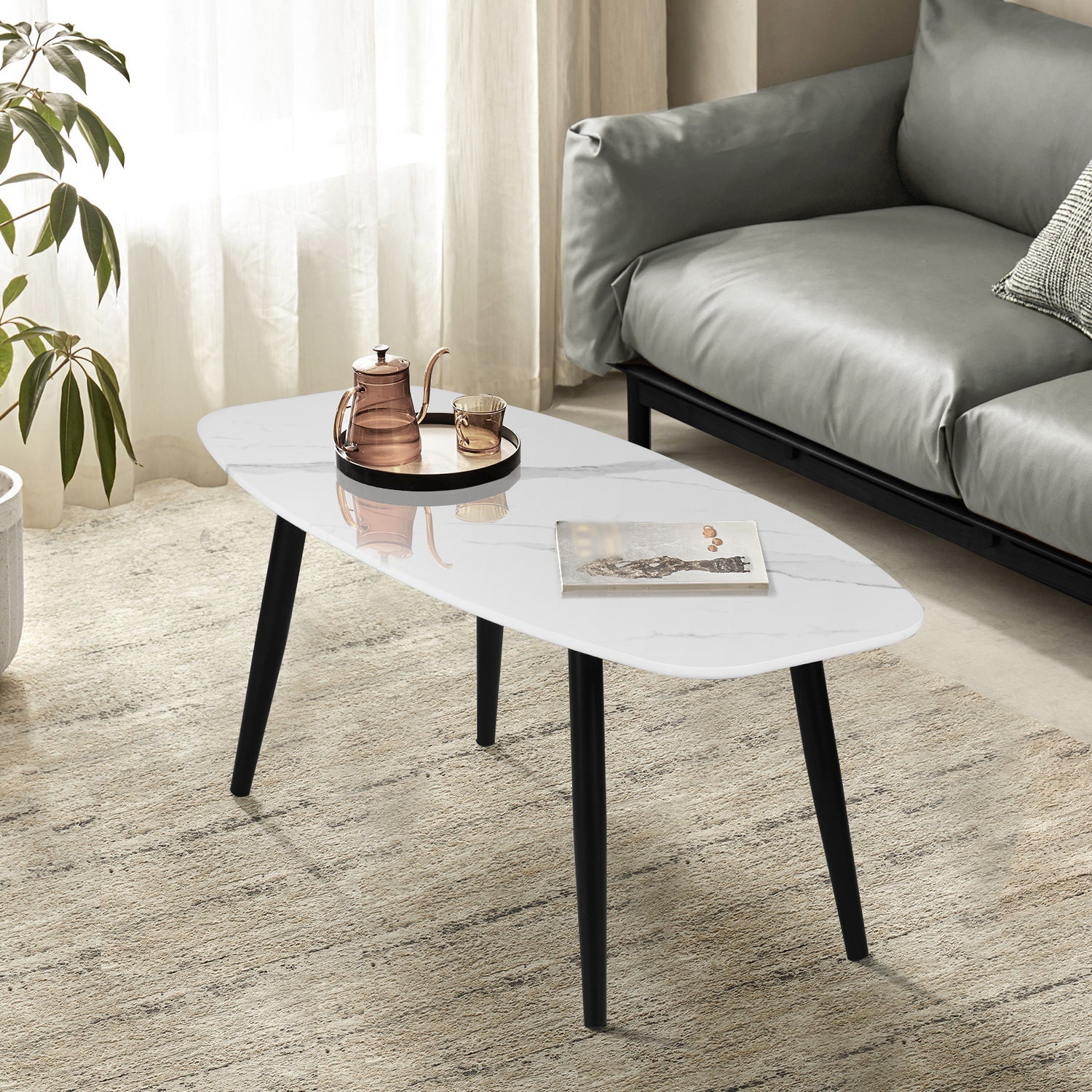 Table basse moderne FurnitureR 43,3 pouces, table centrale rectangulaire de style simple, table basse minimaliste en bois pour salon (marbre)