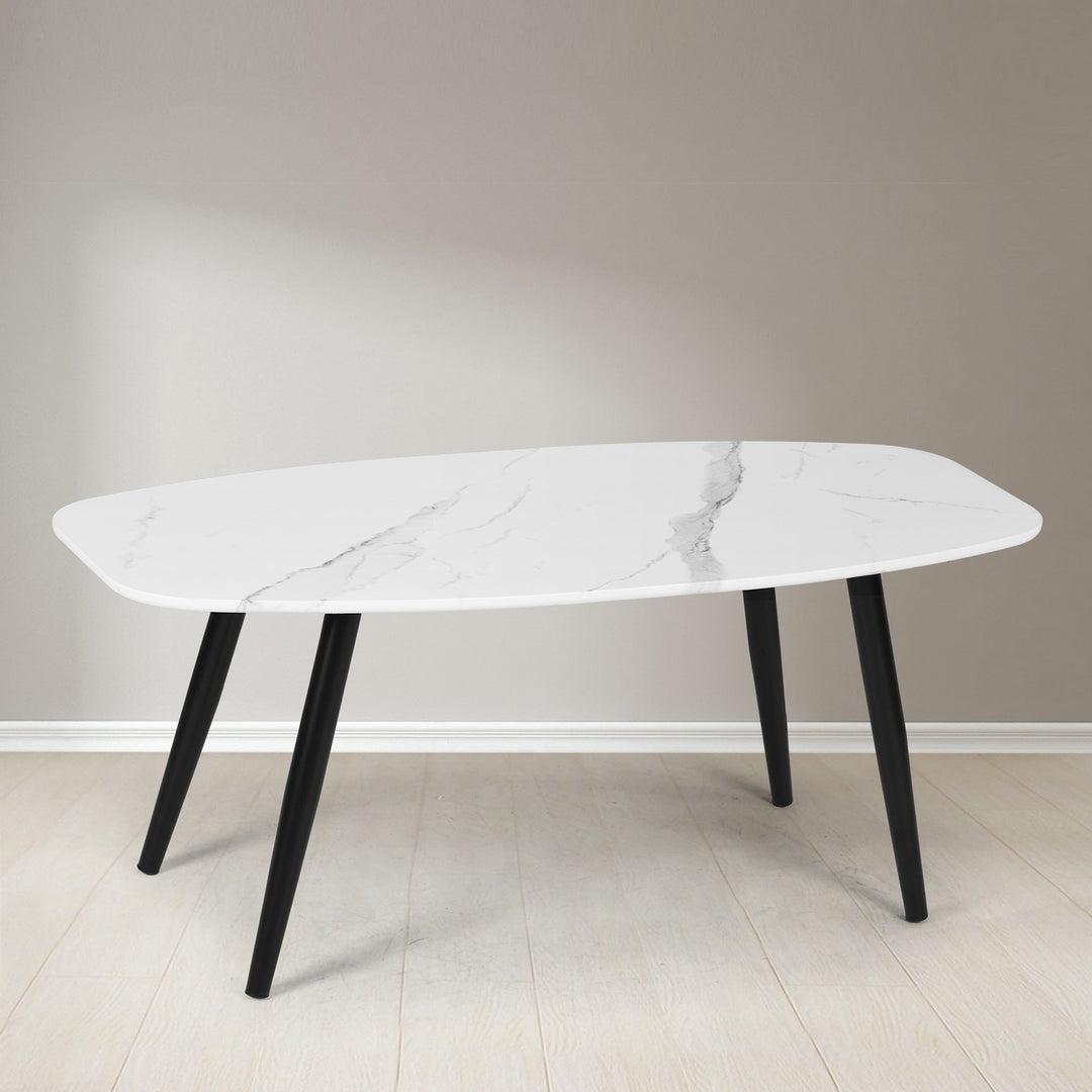 FurnitureR Moderner Couchtisch 43,3 Zoll Rechteckiger schlichter Stil Mitteltisch, minimalistischer Cocktailtisch aus Holz für das Wohnzimmer (Marmor)