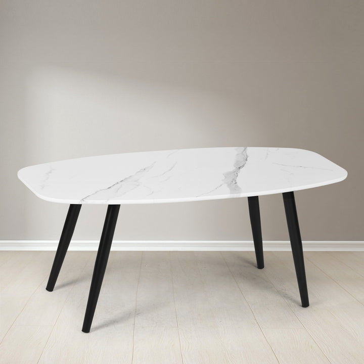 FurnitureR Moderner Couchtisch 43,3 Zoll Rechteckiger schlichter Stil Mitteltisch, minimalistischer Cocktailtisch aus Holz für das Wohnzimmer (Marmor)