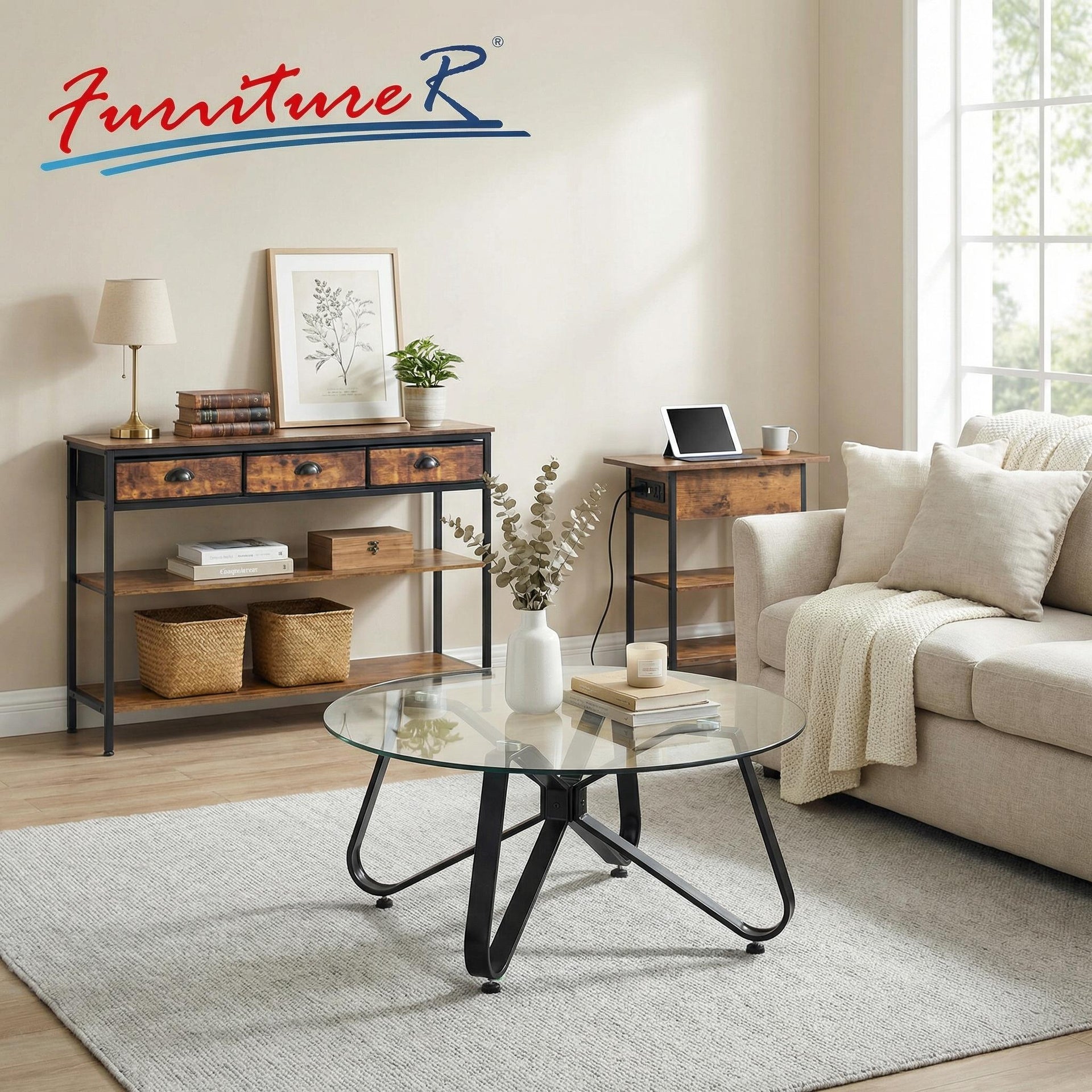 Deuterium FurnitureR Table Basse Carrée Konya 80cm Verre Trempé Transparent | Métal Noir – FurnitureR