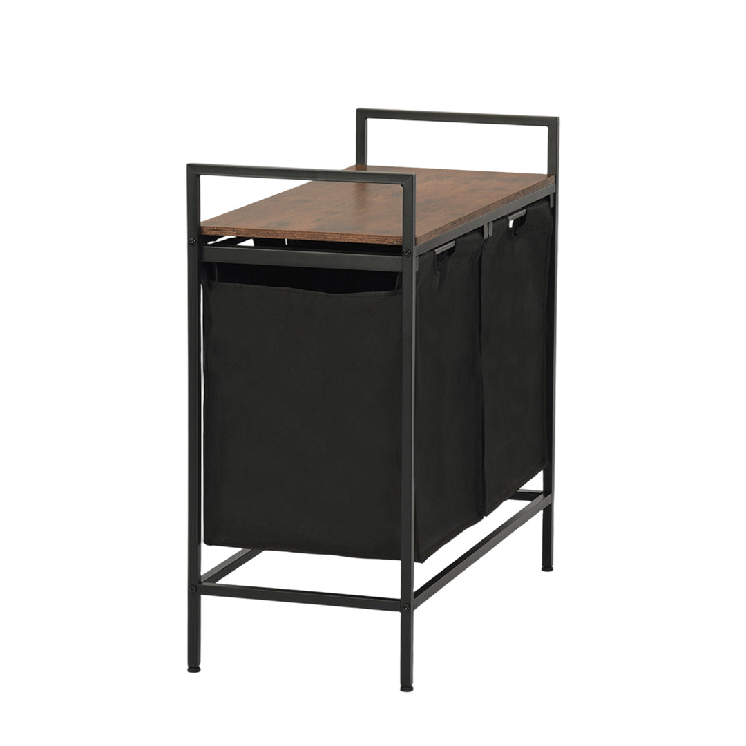 Panier à linge FurnitureR à 2 compartiments avec étagère, trieur à linge à 2 bacs avec sacs amovibles et couvercle en bois, panier à linge de 73 cm de large