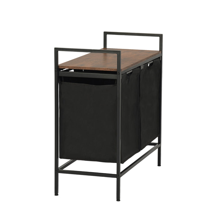 Panier à linge FurnitureR à 2 compartiments avec étagère, trieur à linge à 2 bacs avec sacs amovibles et couvercle en bois, panier à linge de 73 cm de large