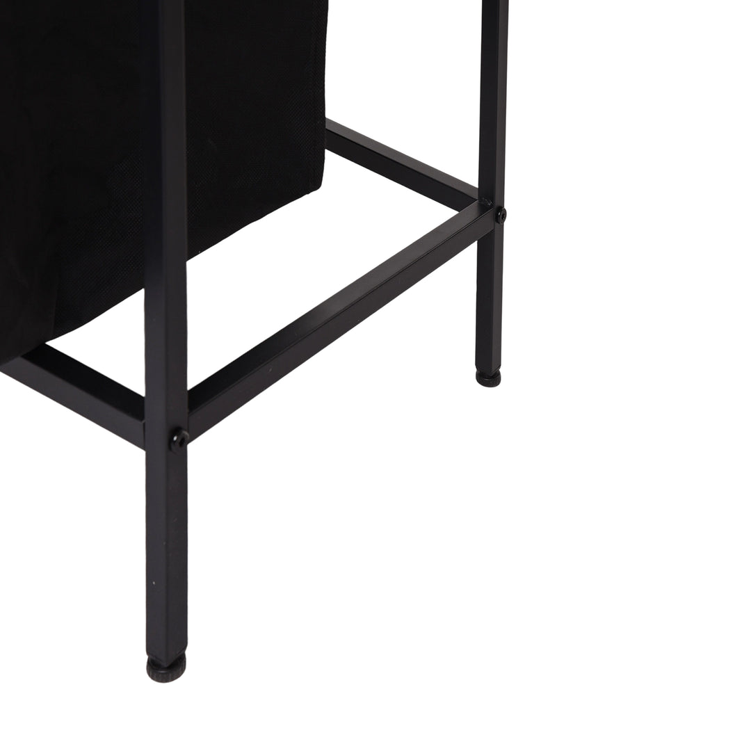 Panier à linge FurnitureR 50 cm avec étagère, trieur de linge à 1 compartiment avec sac amovible et couvercle en bois, panier à linge large en métal marron/noir