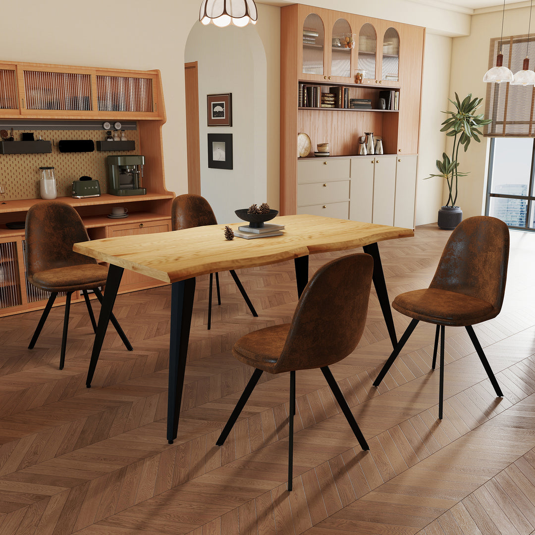 Ensemble de 4 chaises de salle à manger pivotantes en daim FurnitureR, sans accoudoirs, dossier mi-haut et pieds en métal, marron, pour salle à manger, cuisine, restaurant, café