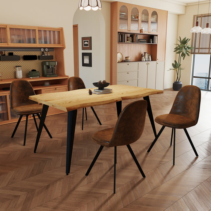 Ensemble de 4 chaises de salle à manger pivotantes en daim FurnitureR, sans accoudoirs, dossier mi-haut et pieds en métal, marron, pour salle à manger, cuisine, restaurant, café