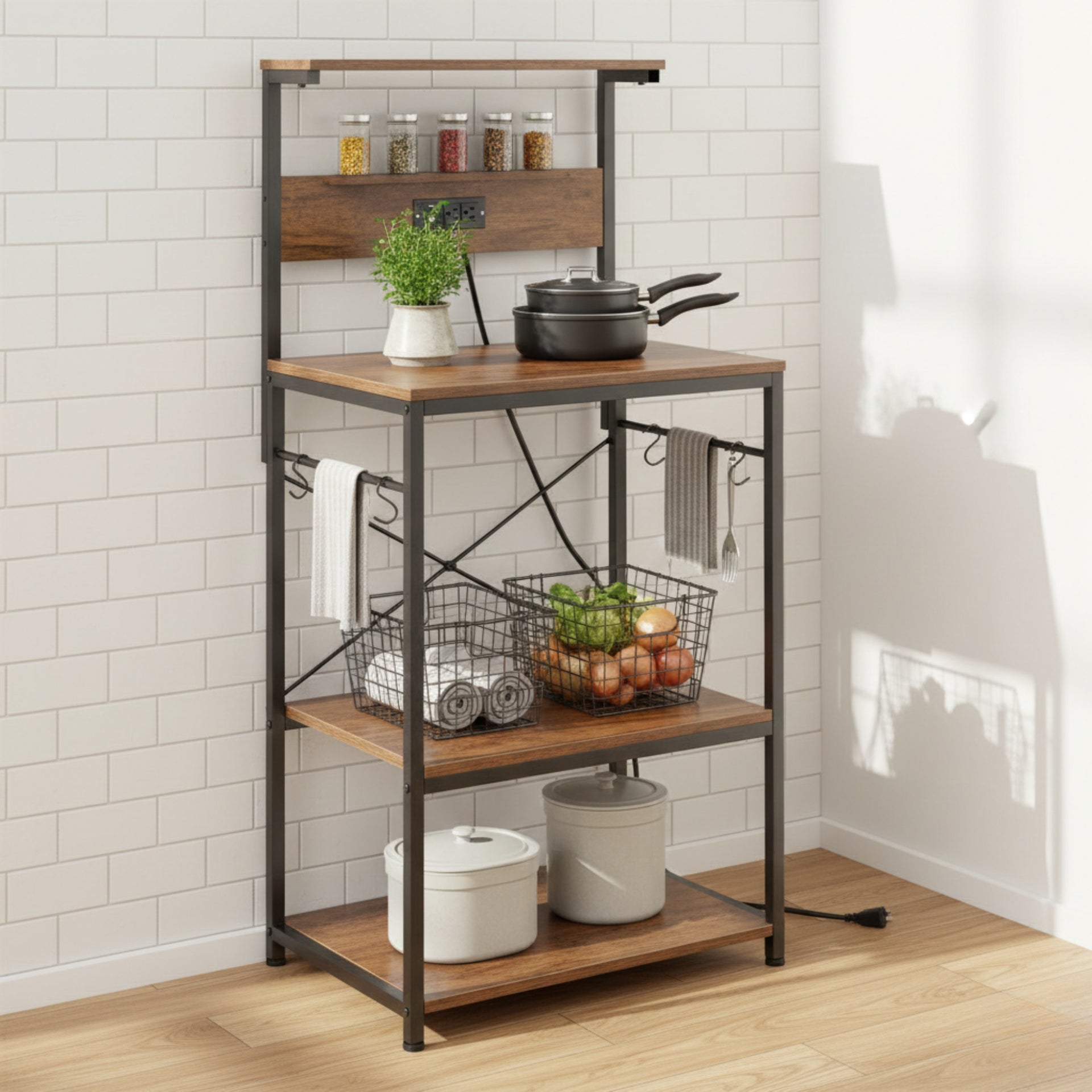 Nearable FurnitureR Étagère de Cuisine Lokaer Crimso MDF Noir avec Prise EU – 1 Niveau