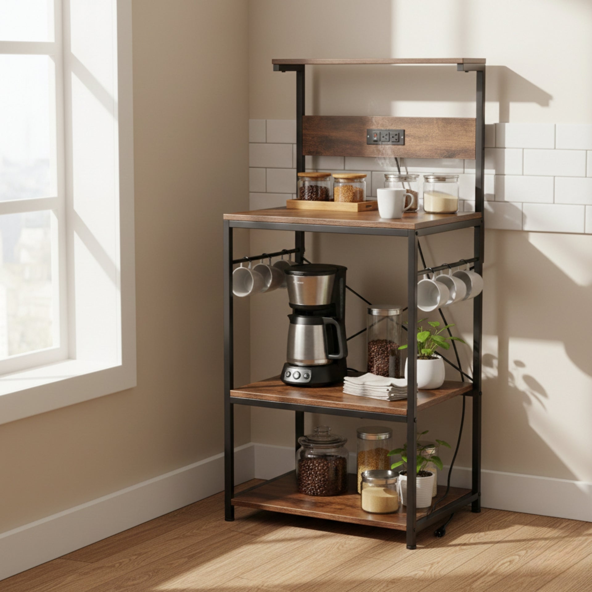 Nearable FurnitureR Étagère de Cuisine Lokaer Crimso MDF Noir avec Prise EU – 1 Niveau