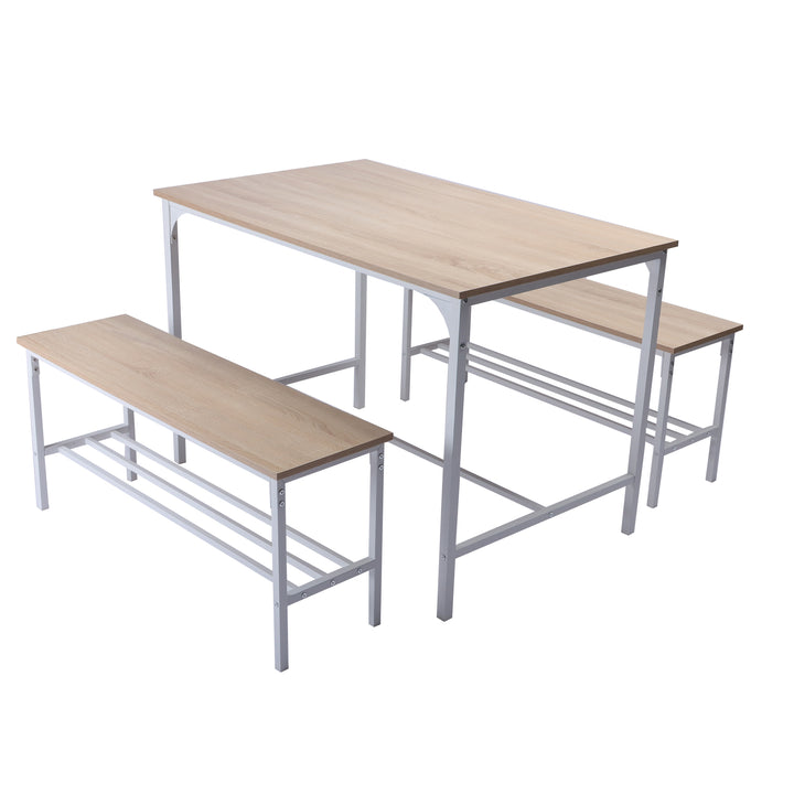 FurnitureR Essgruppe, 3-teilig mit Ablagefächern, Metallgestell und MDF-Platte, Essbereich für Küche, Esszimmer, Restaurant, Eiche