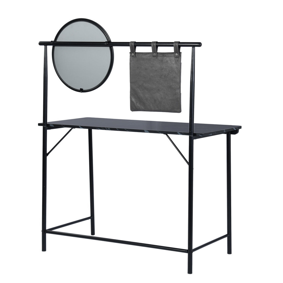 FurnitureR Schminktisch mit abnehmbarem runden Spiegel, schlichter Schminktisch, multifunktionaler Schminktisch/Schreibtisch für Schlafzimmer, Schwarz 