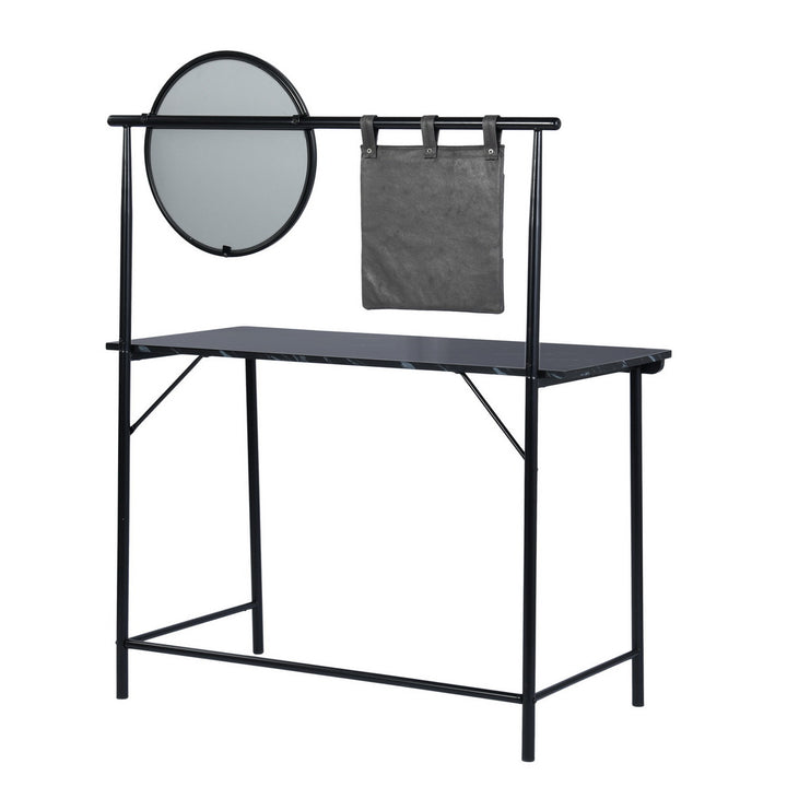 FurnitureR Schminktisch mit abnehmbarem runden Spiegel, schlichter Schminktisch, multifunktionaler Schminktisch/Schreibtisch für Schlafzimmer, Schwarz 