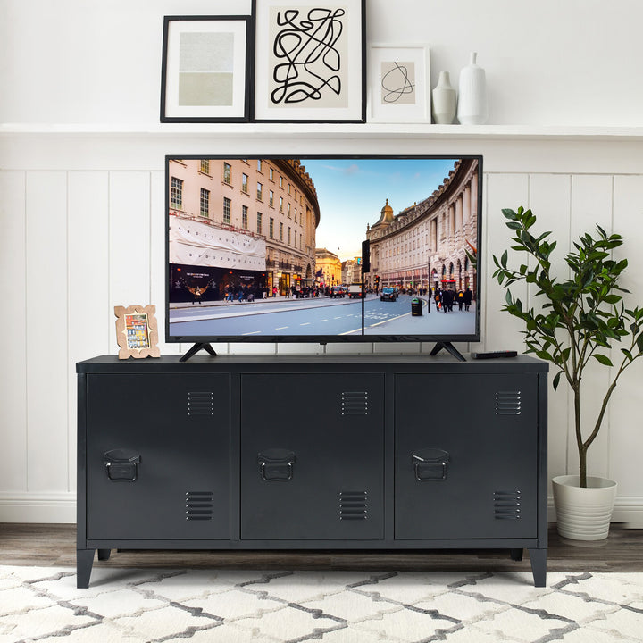 Möbel R France Matapouri Black lt Meuble Télé casier rangment métallique Enfilade Commande, Armoire de Bureau, 2 Sofas 3 Portes, Abmessungen 120 40 58 cm, Noir Mate, Standard