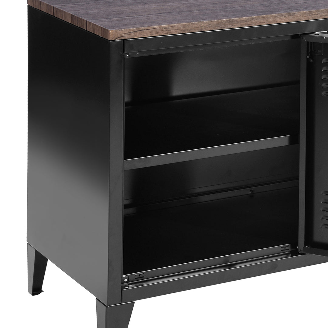Möbel R France Matapouri Black lt Meuble Télé casier rangment métallique Enfilade Commande, Armoire de Bureau, 2 Sofas 3 Portes, Abmessungen 120 40 58 cm, Noir Mate, Standard