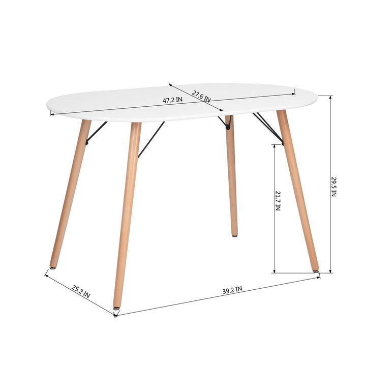 Moderner ovaler Esstisch von FurnitureR (120 cm Durchmesser) für 4-6 Personen, funktionaler weißer Tisch mit Holzbeinen für Zuhause, Büro, Küche, Esszimmer und Terrasse