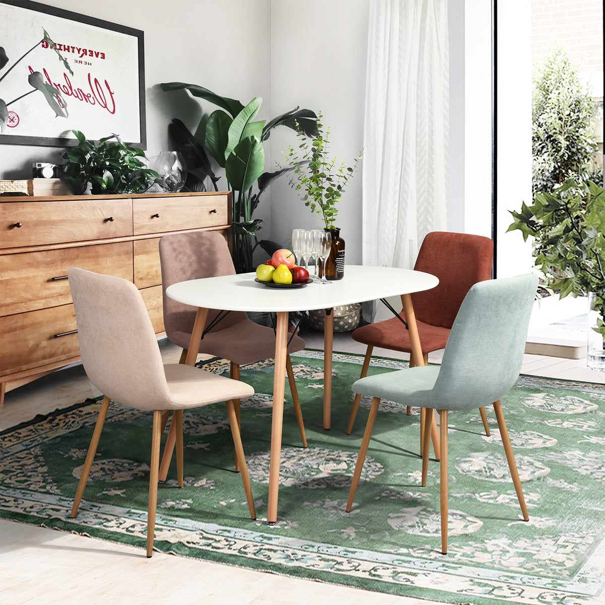 Table de salle à manger ovale moderne FurnitureR de 120 cm (47,2 pouces) pour 4 à 6 personnes, table blanche fonctionnelle avec pieds en bois pour la maison, le bureau, la cuisine, la salle à manger ou la terrasse.