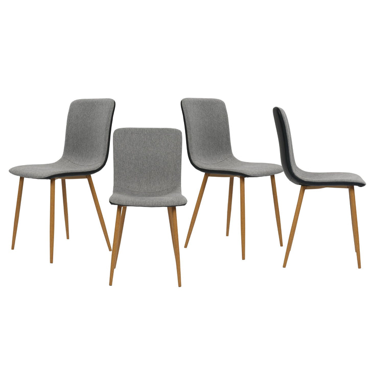FurnitureR Dining Chairs Set of 4, Fabric Cushion Side Chairs Mid-Back with PU Back and Oak Metal Legs for Kitchen, Dining Room,  Grey/Black