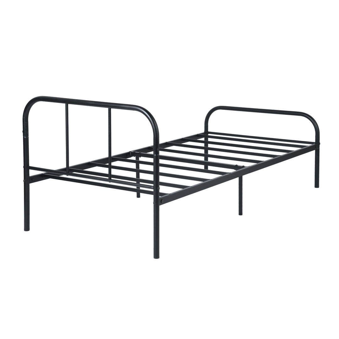 FurnitureR Lit une place noir 1 pièce, design sobre moderne, structure 100% métal solide, idéal chambre enfant et adulte, gain de place, entretien facile, style épuré contemporain