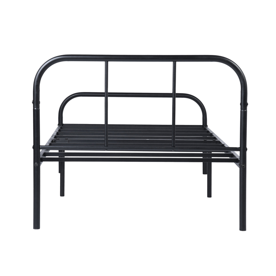 FurnitureR Lit une place noir 1 pièce, design sobre moderne, structure 100% métal solide, idéal chambre enfant et adulte, gain de place, entretien facile, style épuré contemporain