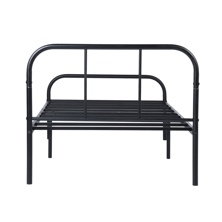 FurnitureR Lit une place noir 1 pièce, design sobre moderne, structure 100% métal solide, idéal chambre enfant et adulte, gain de place, entretien facile, style épuré contemporain
