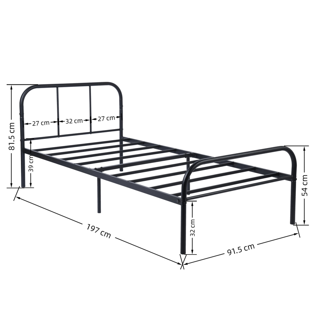 FurnitureR Lit une place noir 1 pièce, design sobre moderne, structure 100% métal solide, idéal chambre enfant et adulte, gain de place, entretien facile, style épuré contemporain