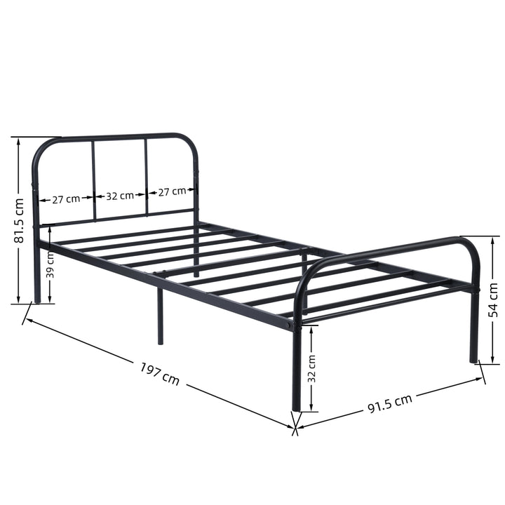 FurnitureR Lit une place noir 1 pièce, design sobre moderne, structure 100% métal solide, idéal chambre enfant et adulte, gain de place, entretien facile, style épuré contemporain