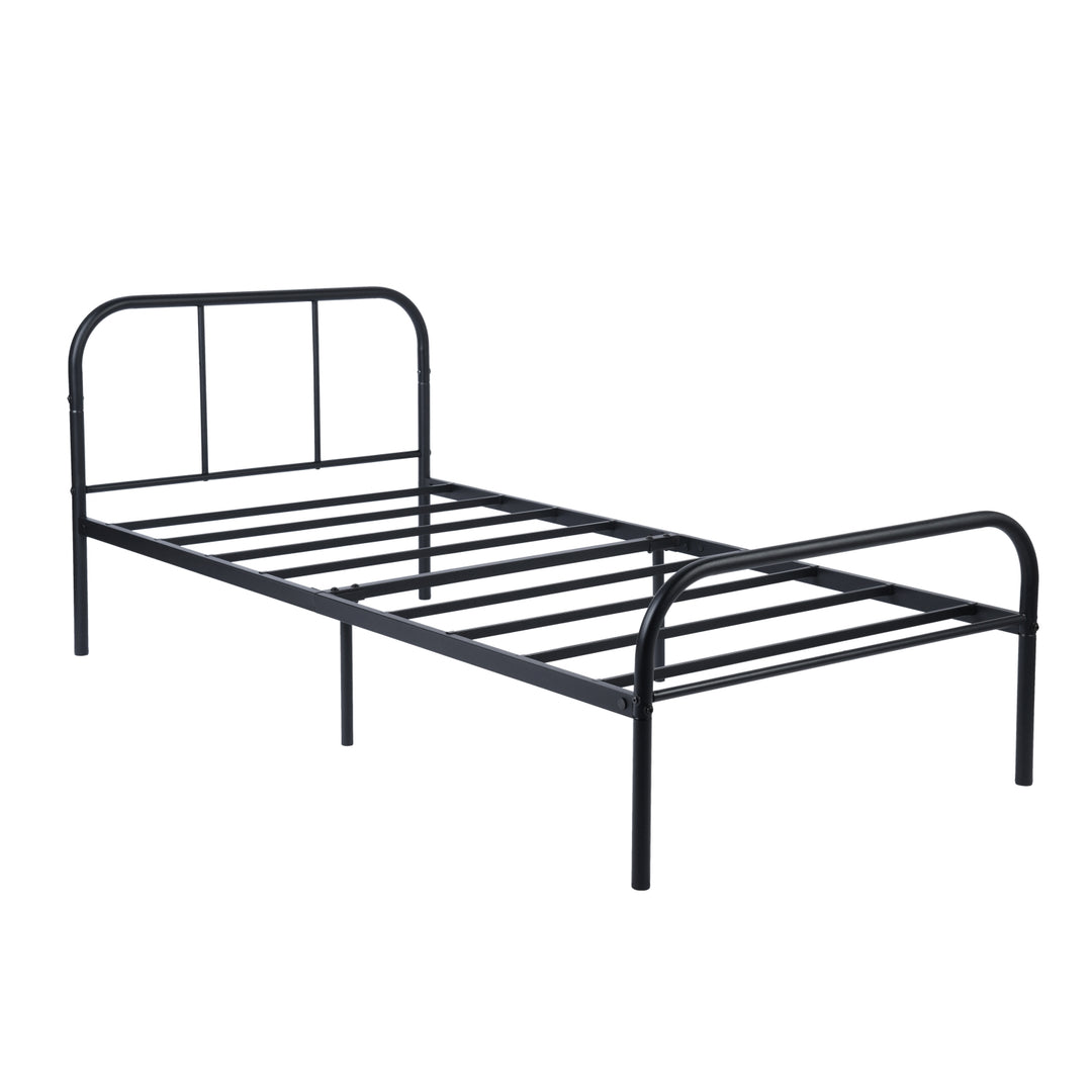 FurnitureR Lit une place noir 1 pièce, design sobre moderne, structure 100% métal solide, idéal chambre enfant et adulte, gain de place, entretien facile, style épuré contemporain