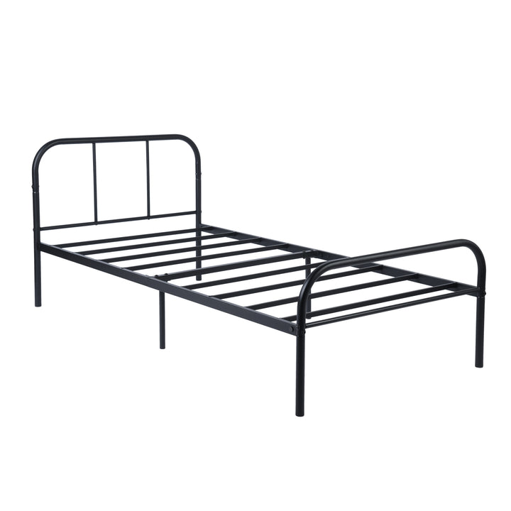 FurnitureR Lit une place noir 1 pièce, design sobre moderne, structure 100% métal solide, idéal chambre enfant et adulte, gain de place, entretien facile, style épuré contemporain