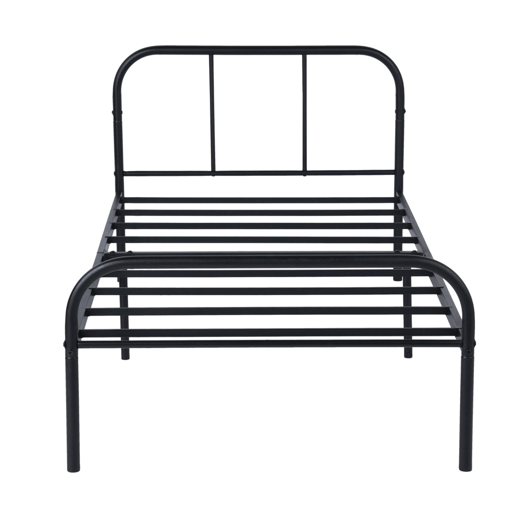 FurnitureR Lit une place noir 1 pièce, design sobre moderne, structure 100% métal solide, idéal chambre enfant et adulte, gain de place, entretien facile, style épuré contemporain