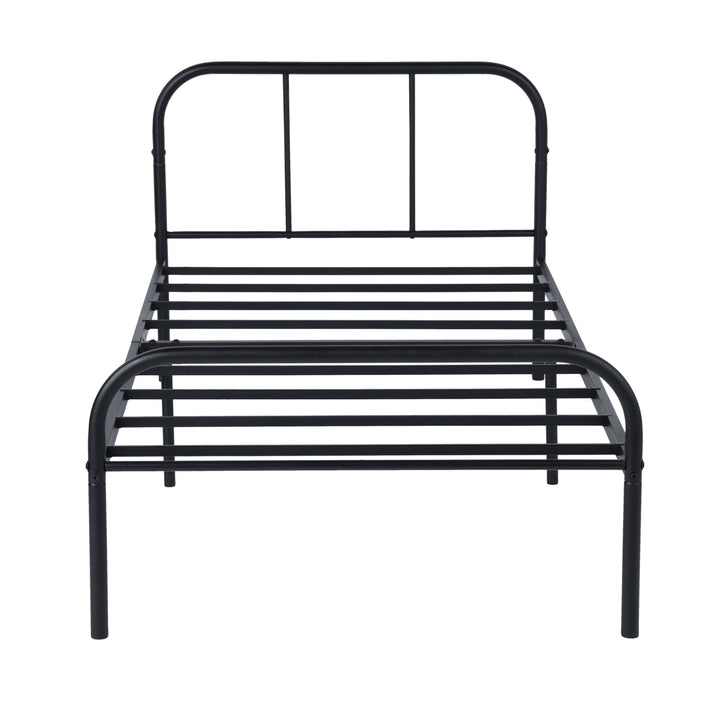 FurnitureR Lit une place noir 1 pièce, design sobre moderne, structure 100% métal solide, idéal chambre enfant et adulte, gain de place, entretien facile, style épuré contemporain
