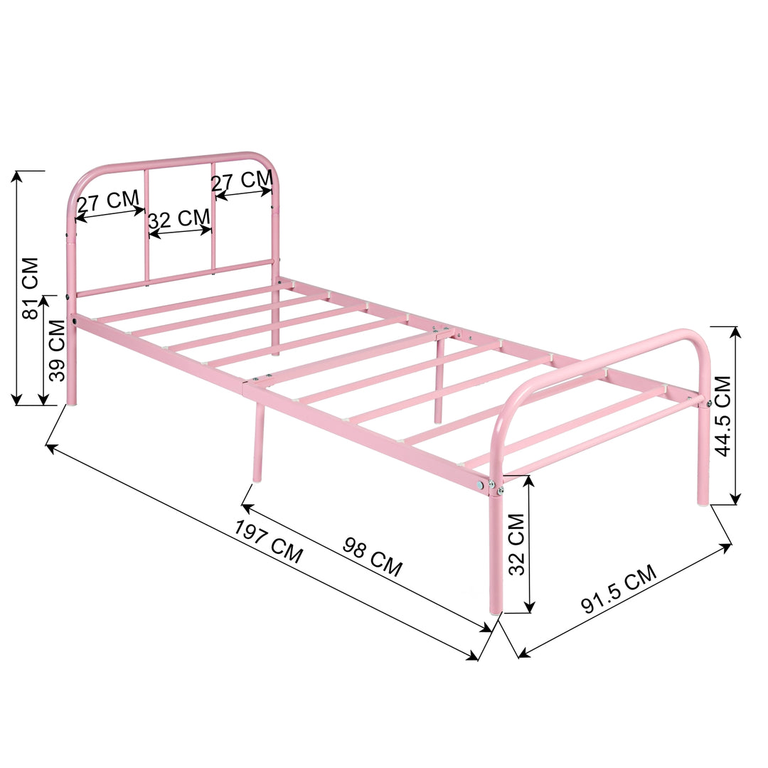 Möbel R Cadre de Lit Simple en Métal, mit Tête et Pied de lit, Base en Fer Solid pour Enfants ou Adolescents, Maison, Dortoir D'étudiants, Chambre d'enfants, Rose