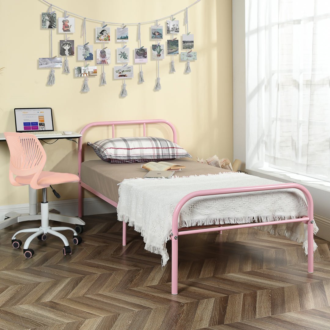 Möbel R Cadre de Lit Simple en Métal, mit Tête et Pied de lit, Base en Fer Solid pour Enfants ou Adolescents, Maison, Dortoir D'étudiants, Chambre d'enfants, Rose