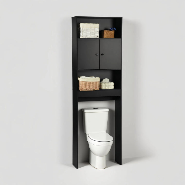 Meuble de rangement FurnitureR à poser au-dessus des toilettes, étagère de salle de bain à 3 niveaux avec double porte et espace de rangement ouvert, étagère autoportante, hauteur 194 cm (76,38 po).