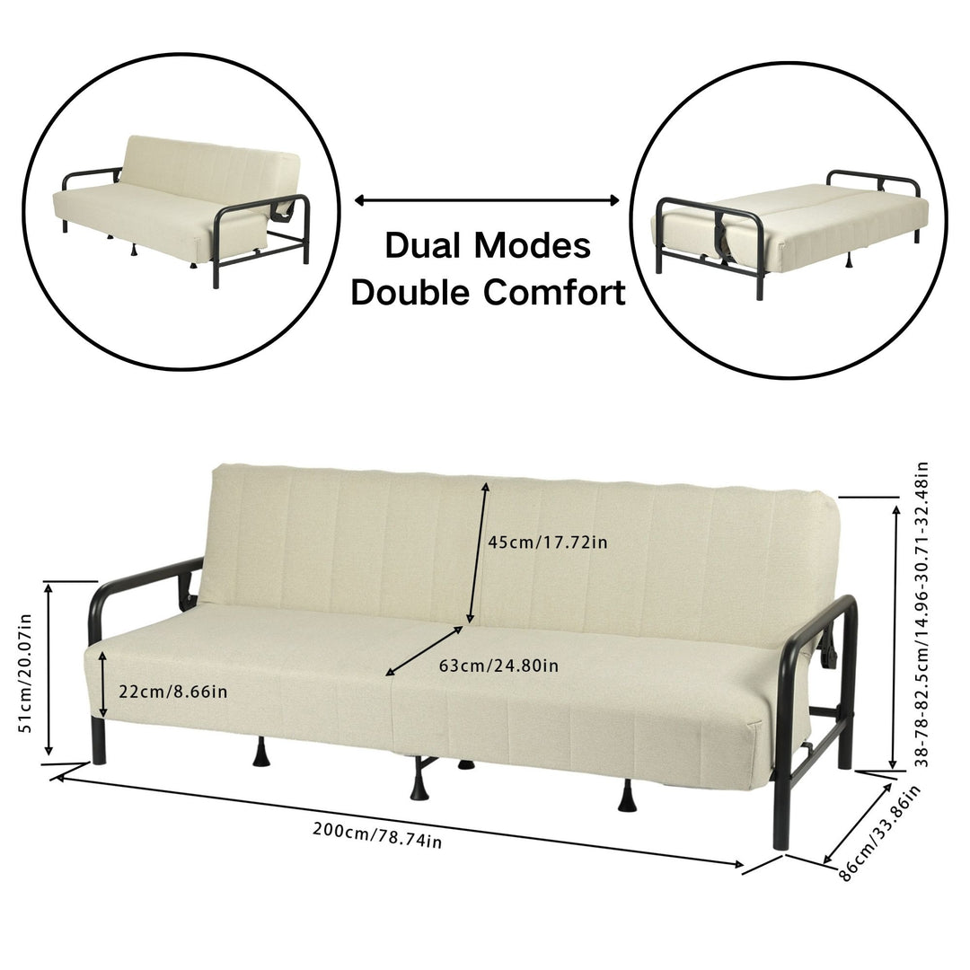 FurnitureR Convertible Folding Sofa Bed with Metal Armrests, Dual-Mode Reclining Backrest, Modern Sleeper Couch for Living Room, Guest Room, Apartment