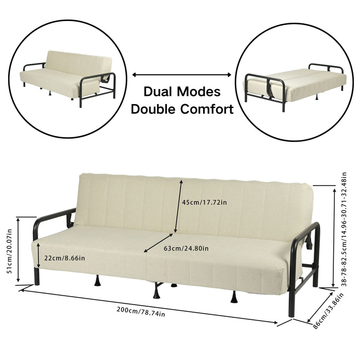 FurnitureR Convertible Folding Sofa Bed with Metal Armrests, Dual-Mode Reclining Backrest, Modern Sleeper Couch for Living Room, Guest Room, Apartment