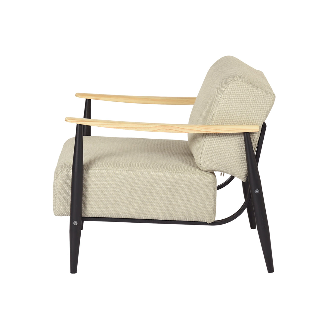 FurnitureR Mid-Century Modern Accent Chair, Beige Upholstered Armchair with Solid Oak Frame, Comfy Reading Chair for Living Room, Bedroom, Office