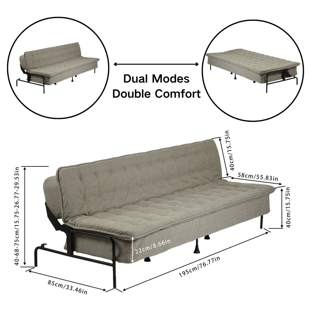 FurnitureR Convertible Sofa Bed with Adjustable Backrest, Folding Sleeper Sofa for Living Room, Guest Room, Tufted Cushion, Space-Saving Couch Bed