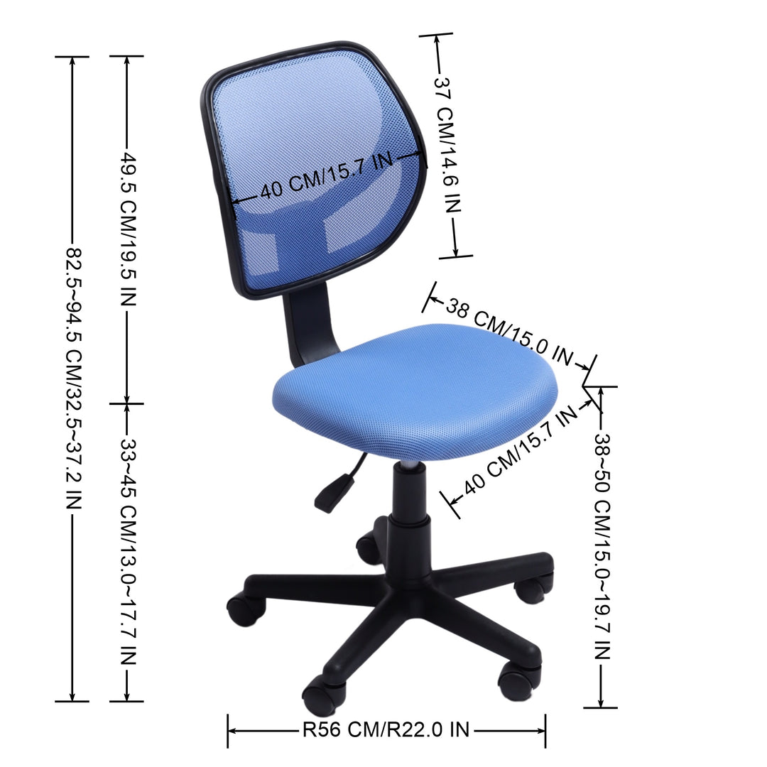 Chaise de bureau FurnitureR en maille sans accoudoirs, ergonomique, réglable, dossier mi-haut, compacte, pivotante et à roulettes, idéale pour le travail à domicile ou au bureau, bleue. 