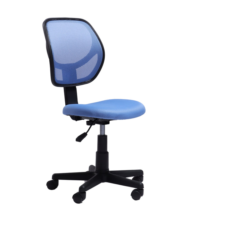 Chaise de bureau FurnitureR en maille sans accoudoirs, ergonomique, réglable, dossier mi-haut, compacte, pivotante et à roulettes, idéale pour le travail à domicile ou au bureau, bleue. 