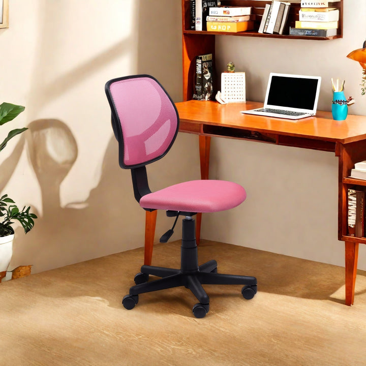 Chaise de bureau FurnitureR en maille sans accoudoirs, ergonomique, réglable, dossier mi-haut, compacte, pivotante et à roulettes, idéale pour le travail à domicile ou au bureau, rose. 