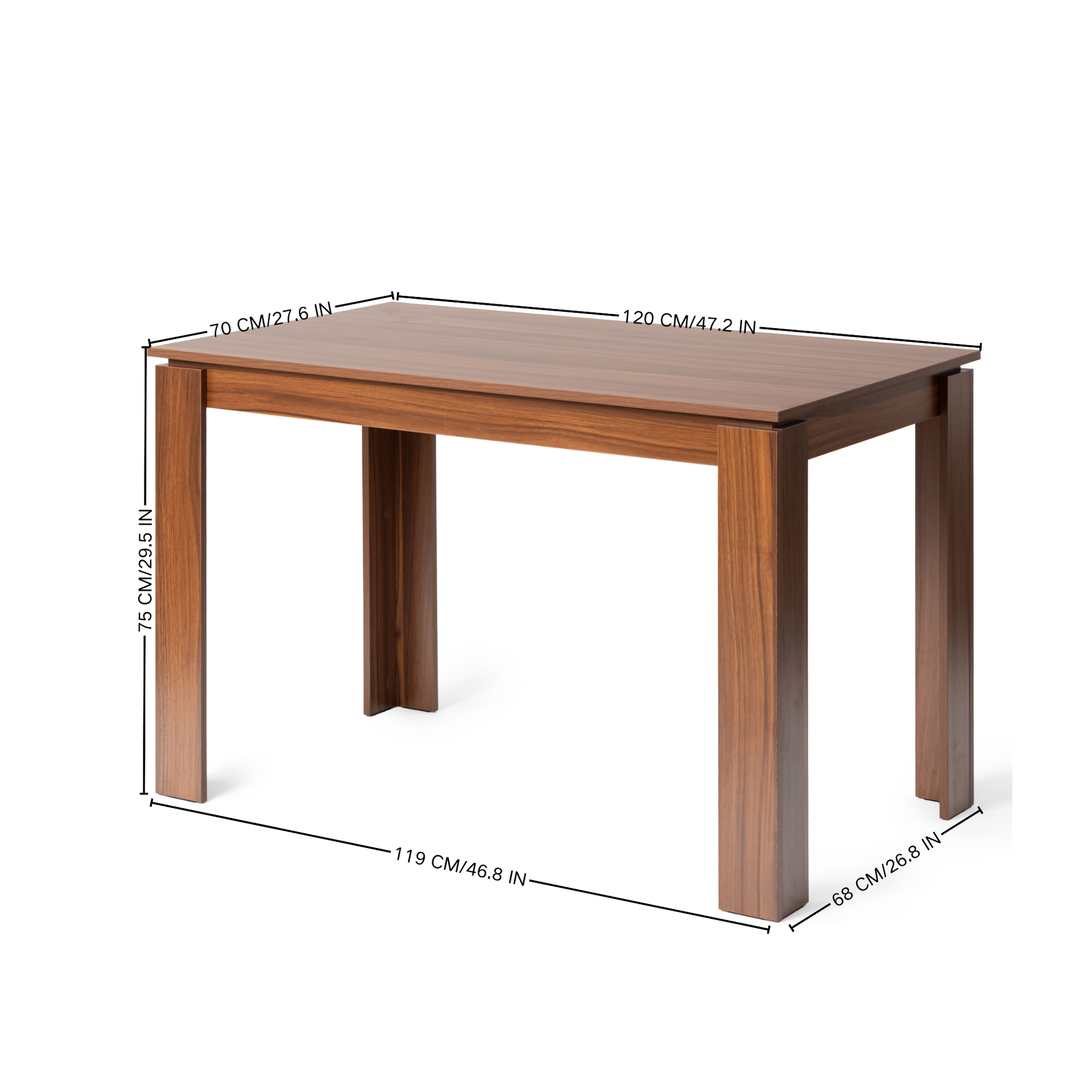 Table de salle à manger rectangulaire FurnitureR pour 2 à 4 personnes, table de cuisine et de salle à manger avec structure en bois pour petits espaces, appartement, bureau à domicile, marron