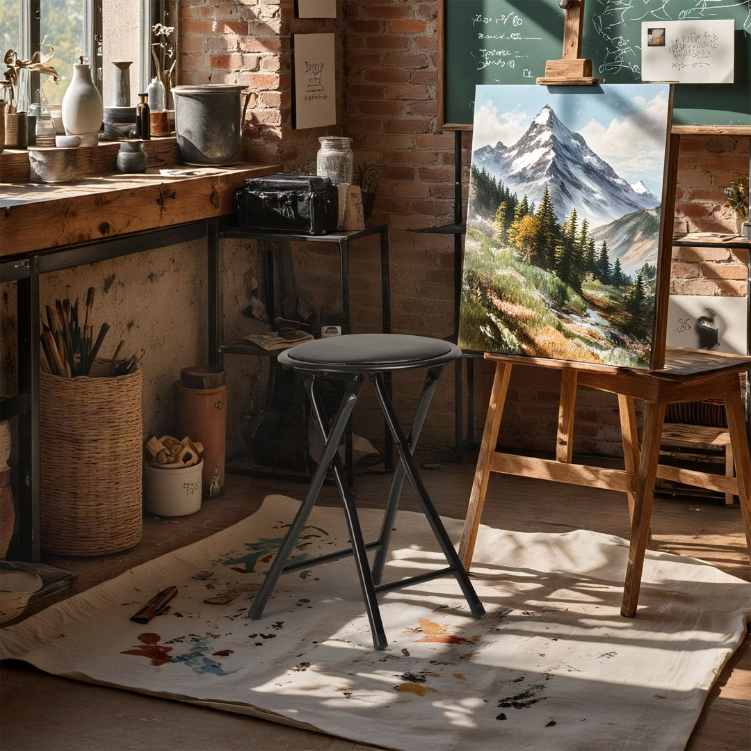 FurnitureR 2-Piece Folding Table and Chair Set for 1, Space-Saving Square Card Table with Single Stool, Ideal for Small Spaces, Home, Patio, Black