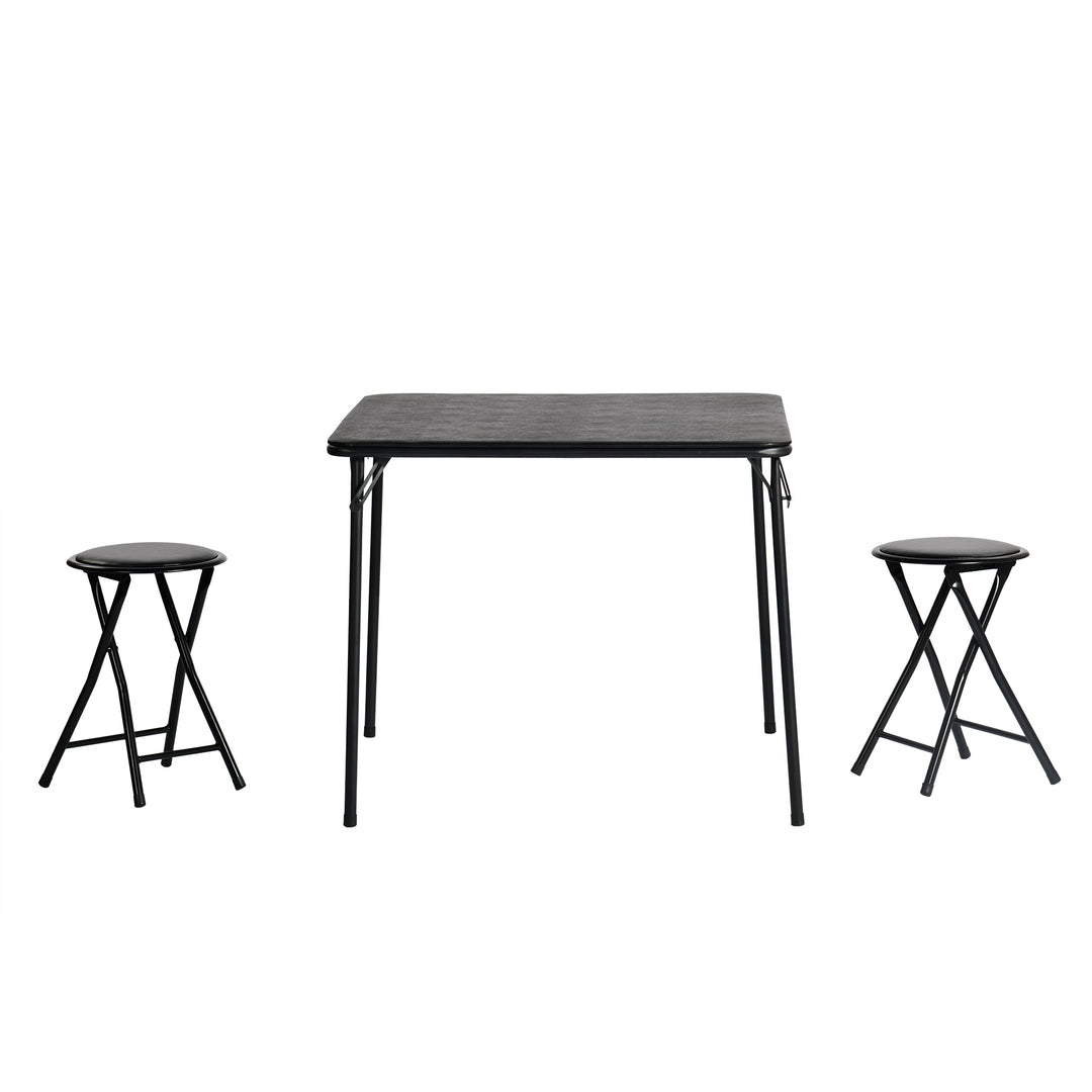 FurnitureR 3-Piece Folding Table and Chair Set for 2, Space-Saving Square Card Table with 2 Stools, Ideal for Small Spaces, Home, Patio, Black