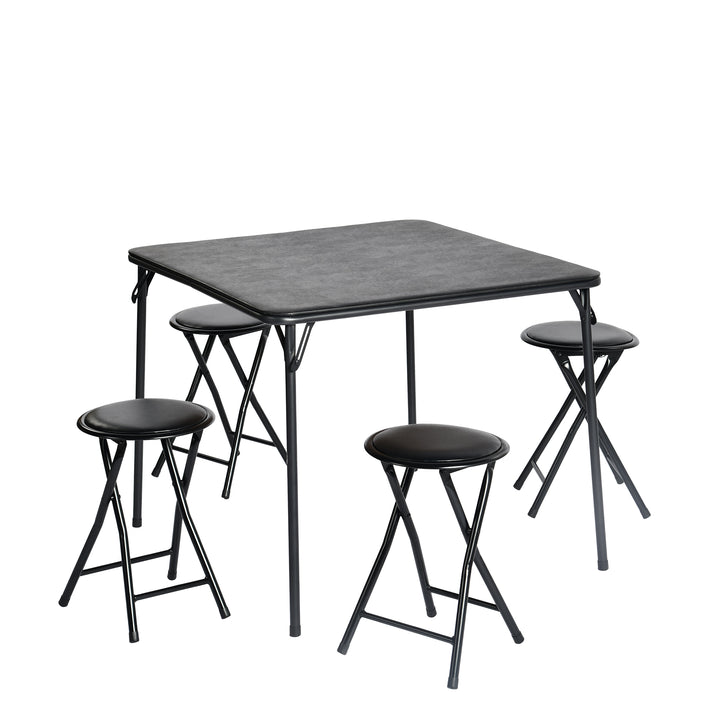FurnitureR 5-Piece Folding Table and Chair Set for 4, Space-Saving Square Card Table with Stools, Ideal for Small Spaces, Home, Patio, Black