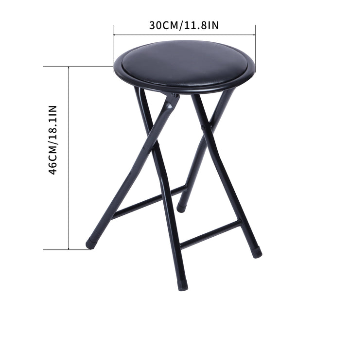 FurnitureR Folding Stools Set of 4, 18-Inch Backless Stool Chairs Collapsible Padded Round Portable for Indoor/Outdoor, Metal Frame, PVC Cushion